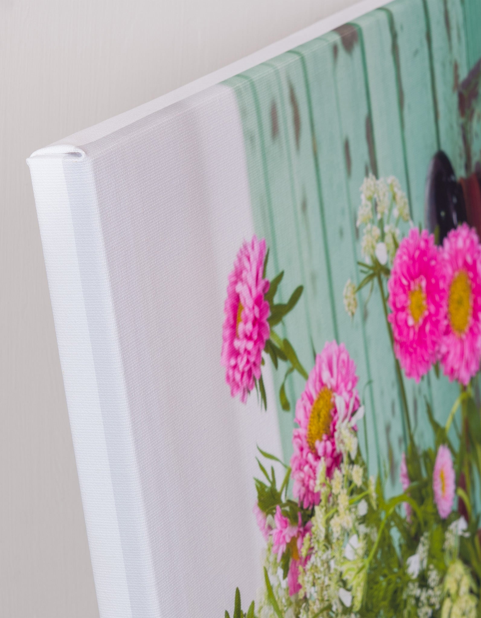 Just Picked — canvas corner detail, gallery wrapped, white border edge, 14x19