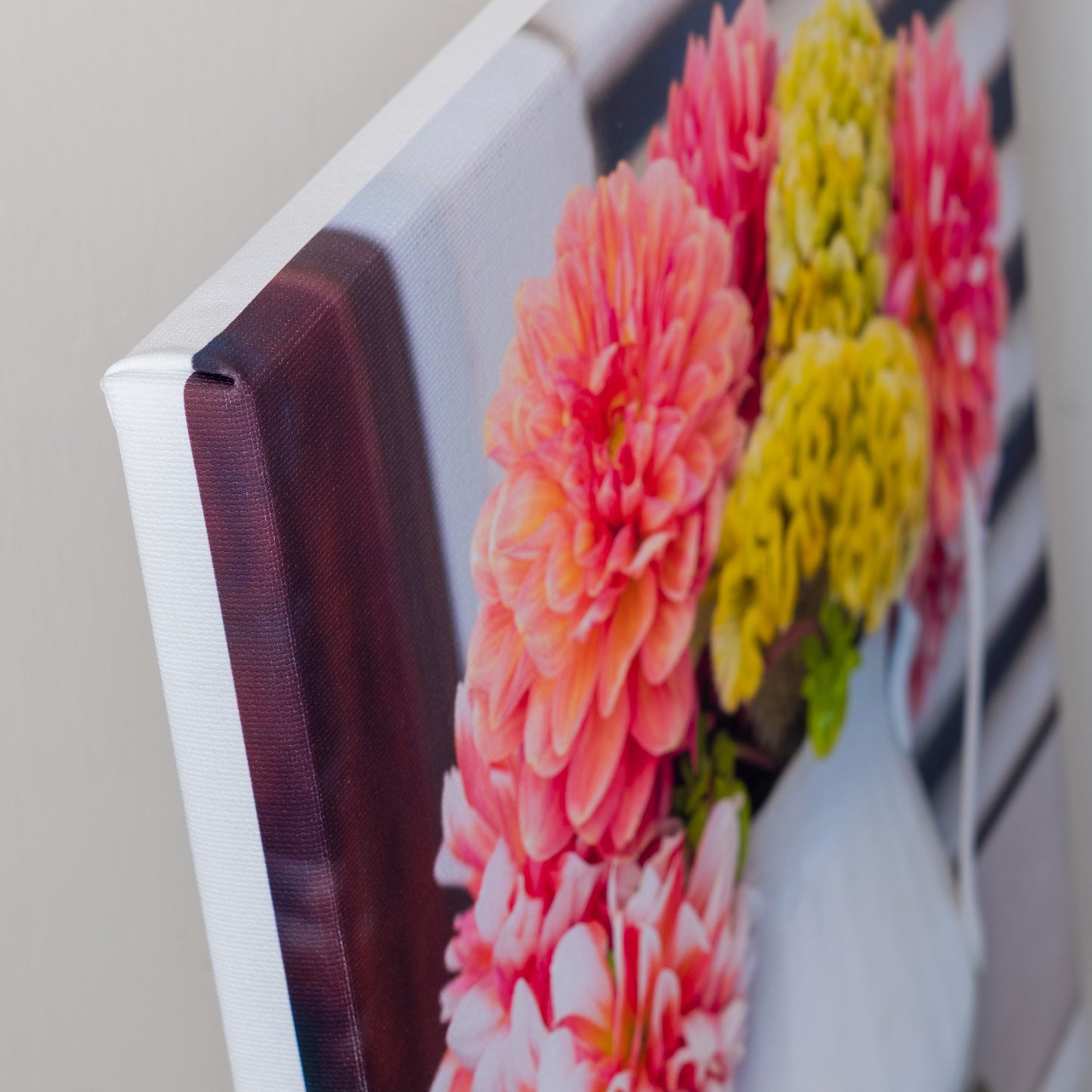 Layers — canvas corner detail, gallery wrapped, white border edge, 14x14