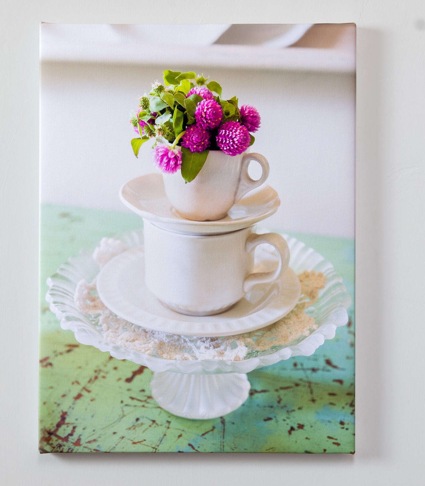 Tea For One — gallery wrapped canvas print, teacup floral botanical still life, 14x19
