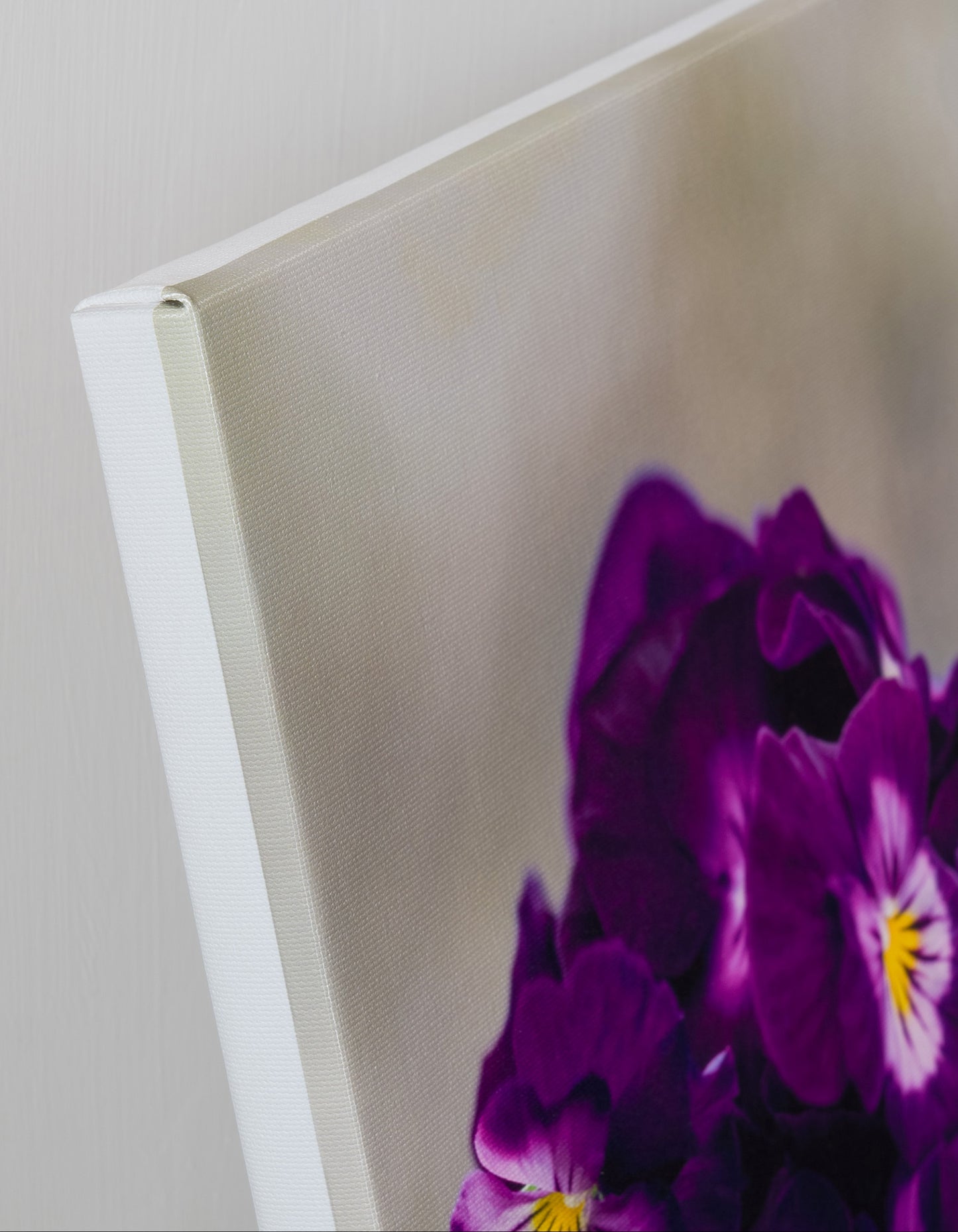  The Gardener — canvas corner detail, gallery wrapped, white border edge, 14x19