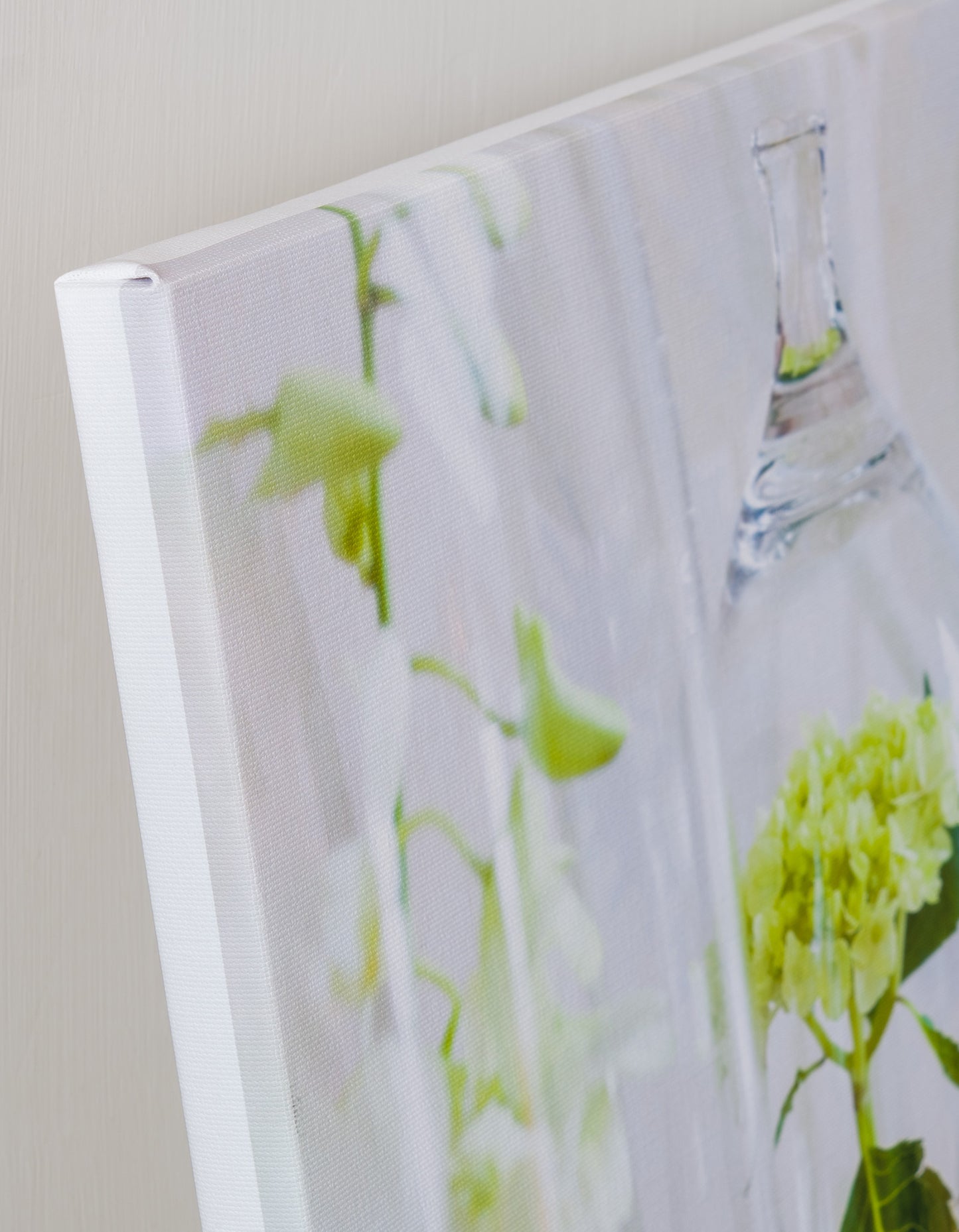Under Glass — canvas corner detail, gallery wrapped, white border edge, 14x19